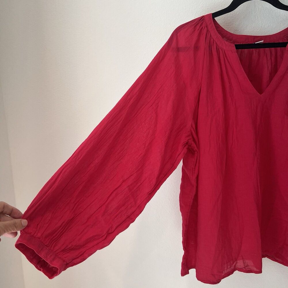Old Navy Women’s Long Sleeve Red Pink Semi Sheer Top Blouse - Picture 3 of 8
